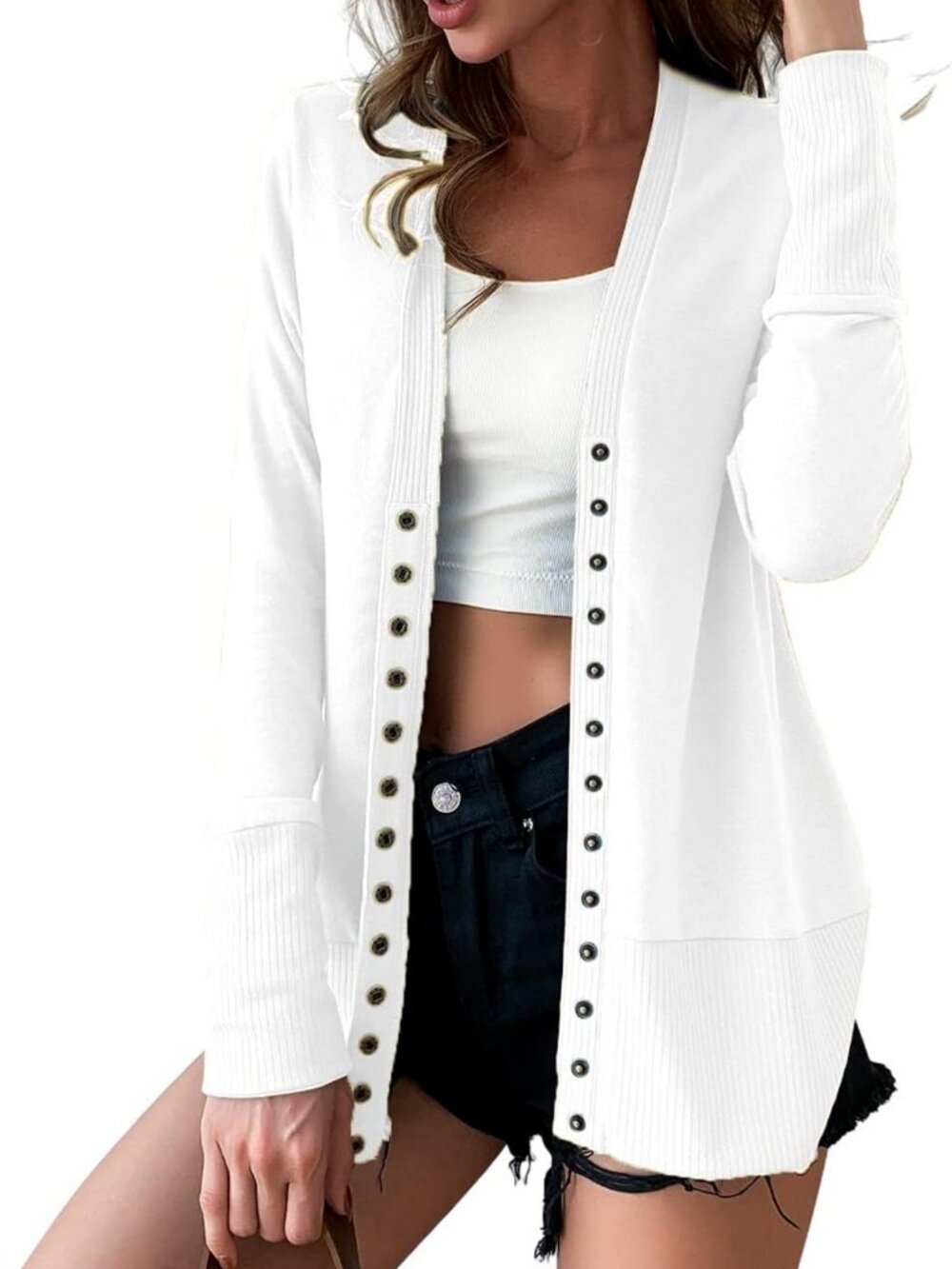Lightweight Women's Cardigan Sweater with Snap Buttons - Cozy Layering Essential
